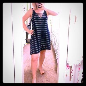 Navy and white striped dress